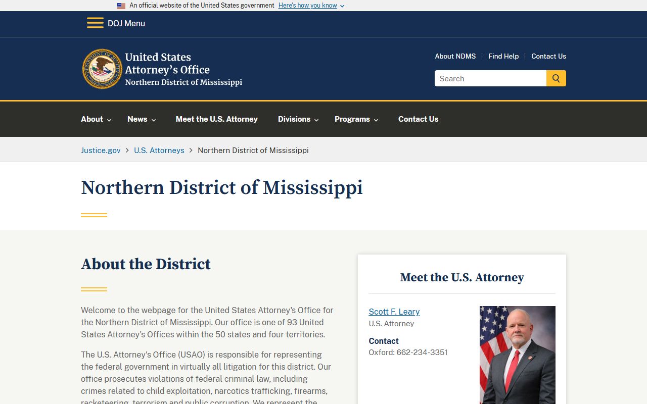 Carroll County federal charges: U.S. Attorney Northern District of Mississippi page