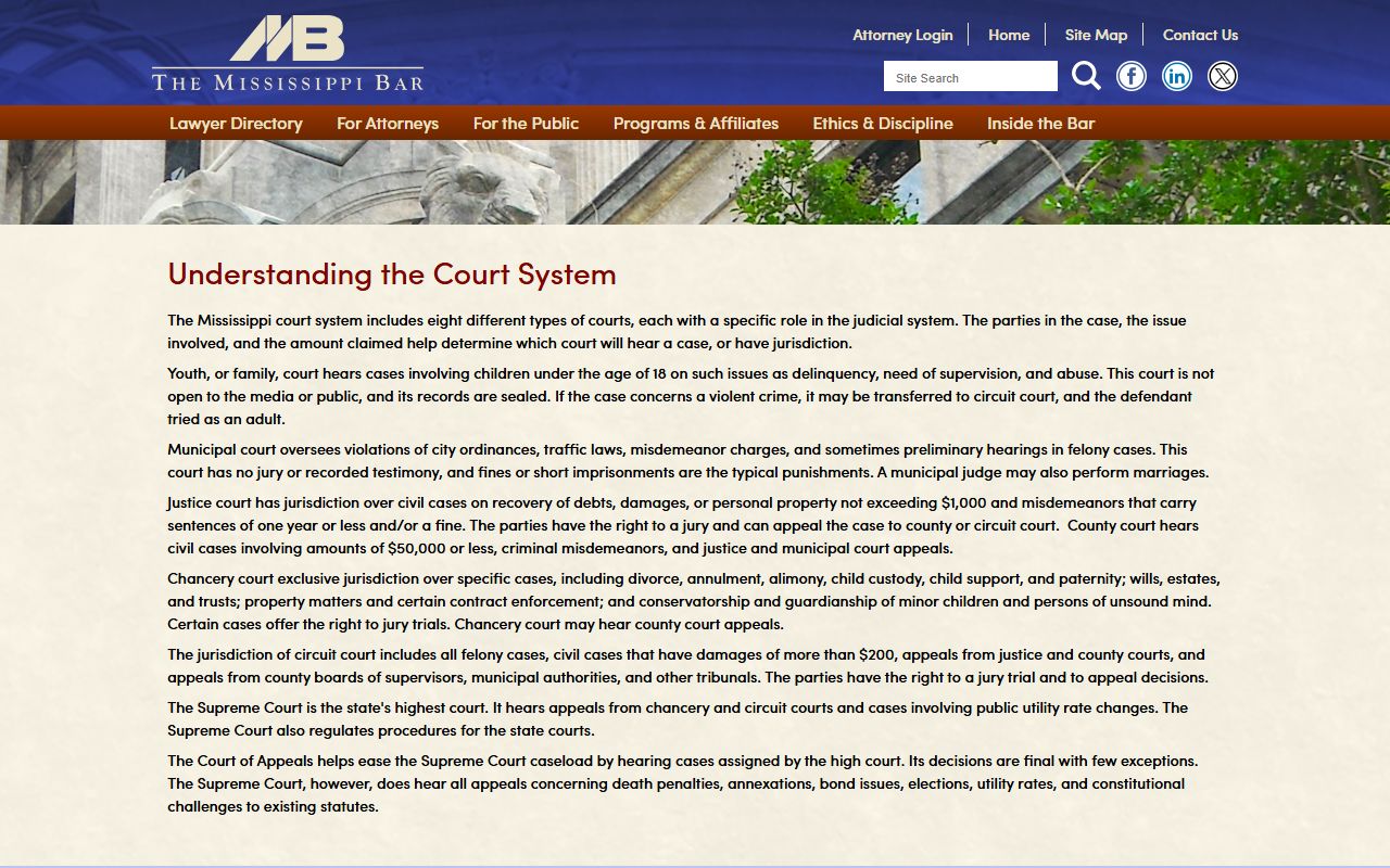 Carroll County court records guide on the Mississippi Bar court-system explainer