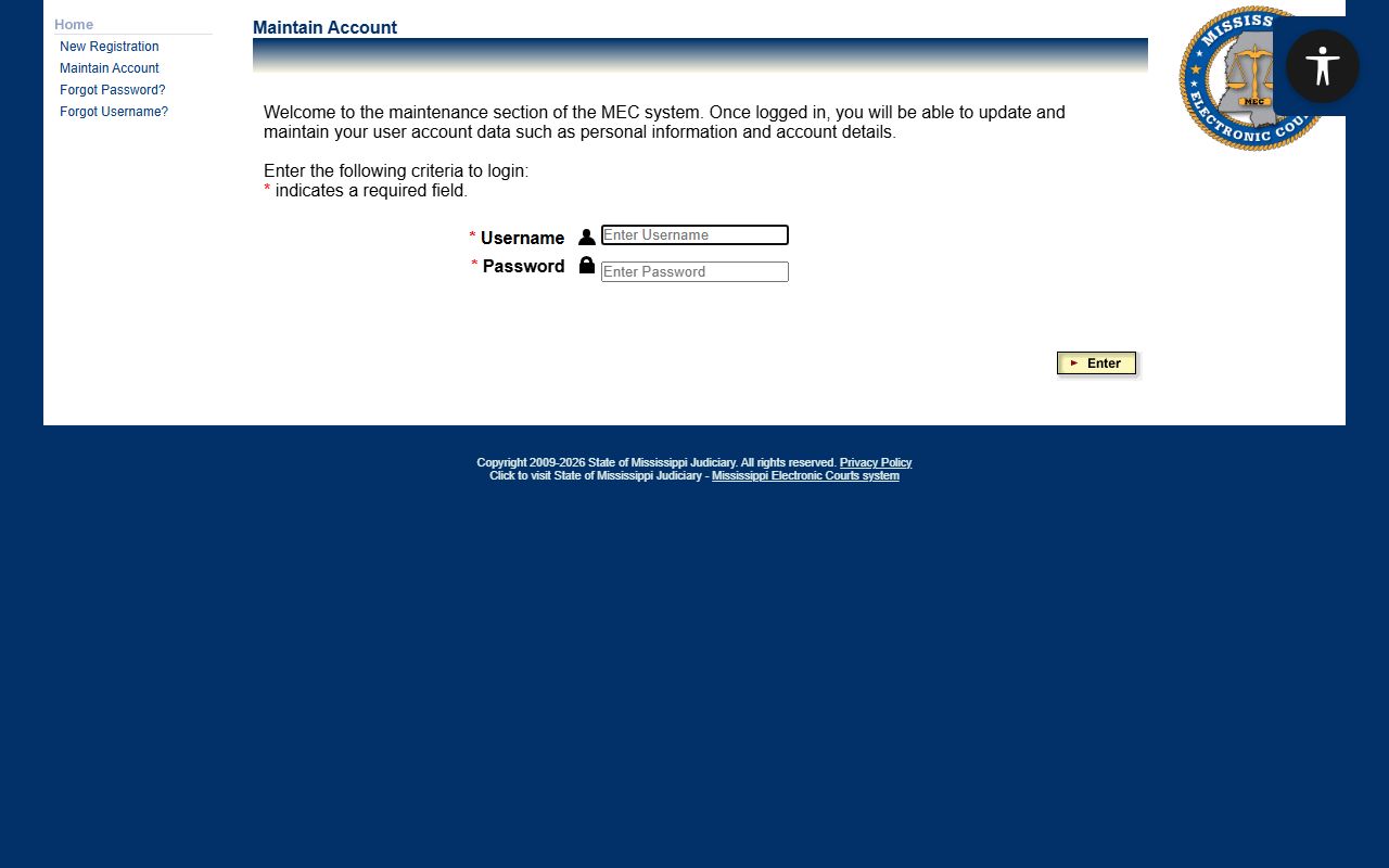 Carroll County court records PAMEC registration access page