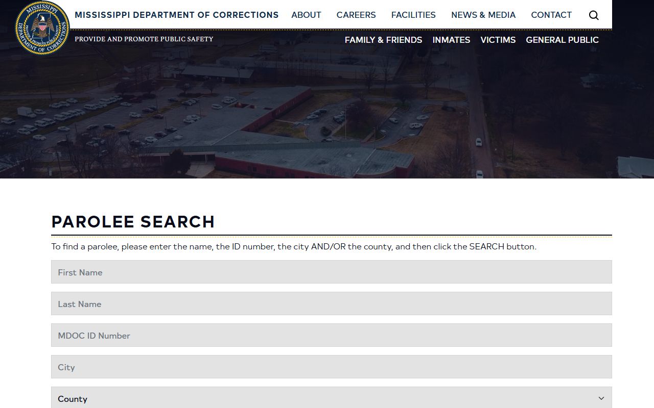 Carroll County inmate parole status on the MDOC parolee search page