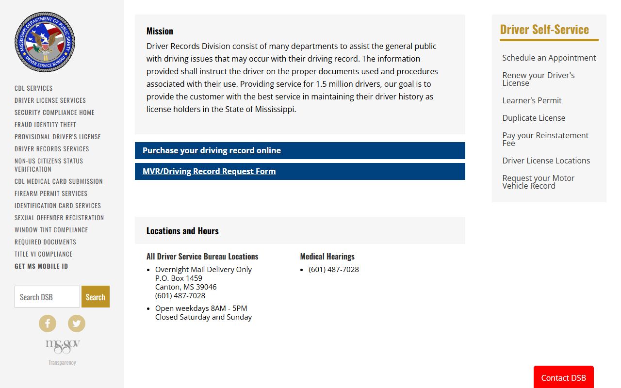 Carroll County traffic record access through the Mississippi DPS Driver Records Division page