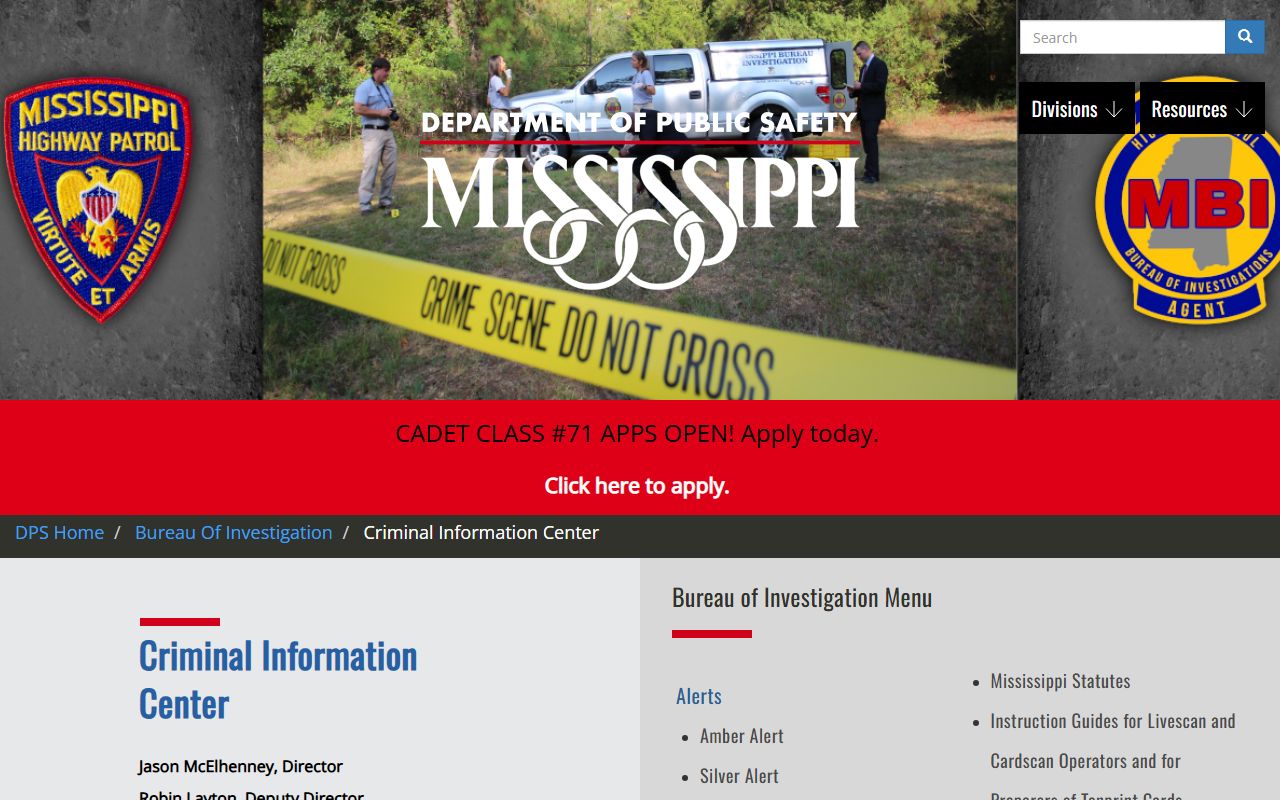 Carroll County warrant checks through the Mississippi DPS Criminal Information Center